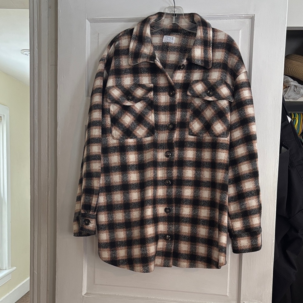 Time and Tru Black and Cream Plaid Utility Jacket